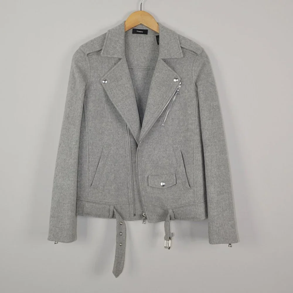 Theory Wool Cashmere Grey Tralsmin Moto Biker Jacket Size P/XS - Picture 5 of 13